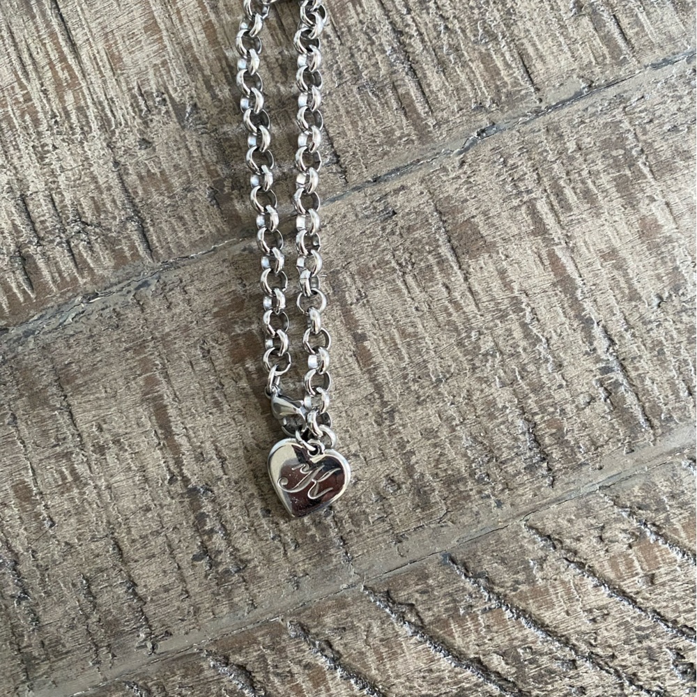 Things Remembered Silver Heart Charm Link Bracelet- Initial “K” - Picture 2 of 3